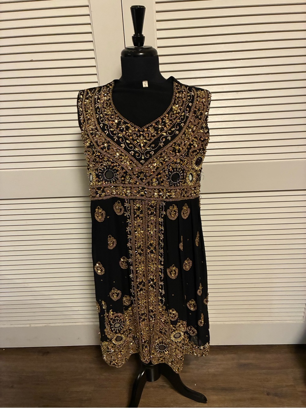 Embellished Black & Gold Sleeveless Evening Dress